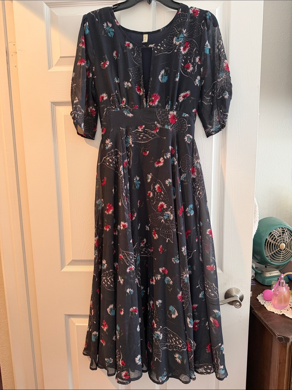 Free People charcoal/Black Floral Midi Dress